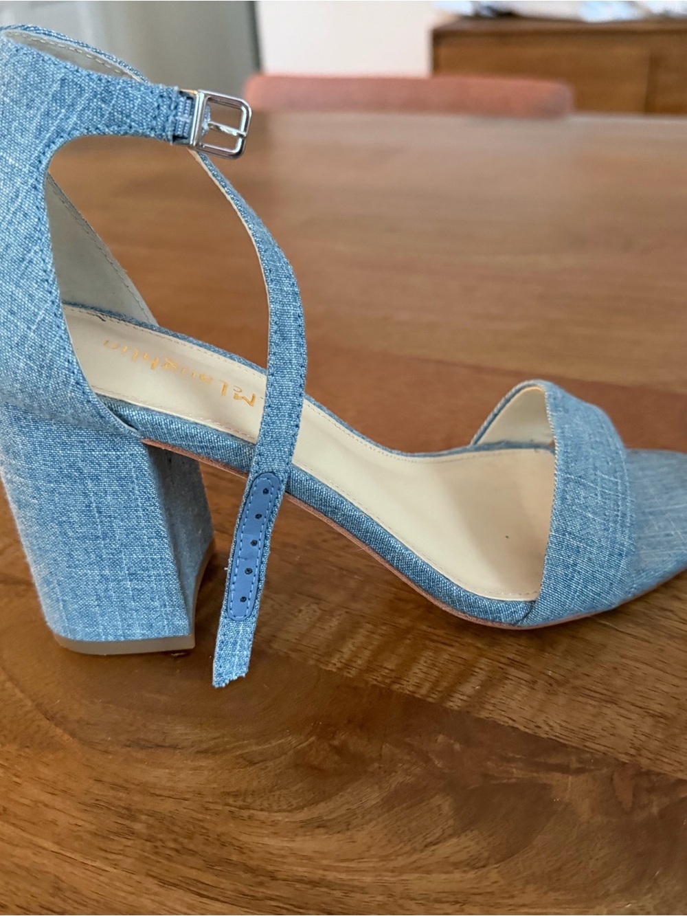 Denim Block Heel Ankle-Strap Sandals - Light Blue